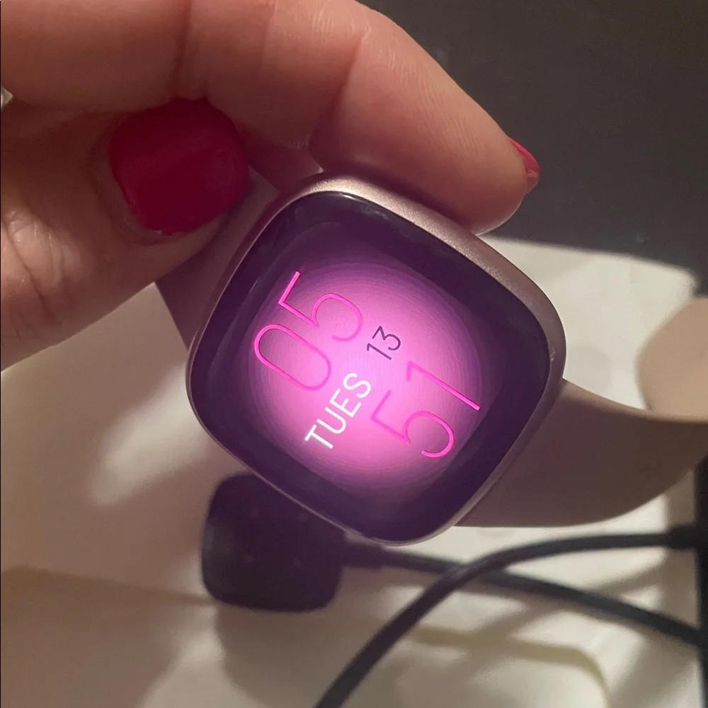 Fitbit Versa 4  with Pink Display and Tan Band - Picture 3 of 3